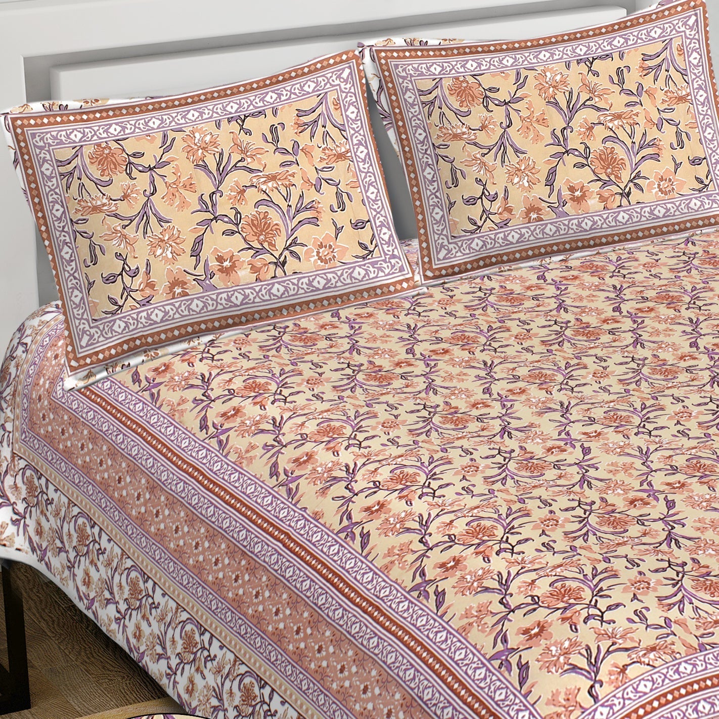 Rudra Bazaar Brown 210 TC Cotton Double King Bedsheet With 2 Pillow Covers