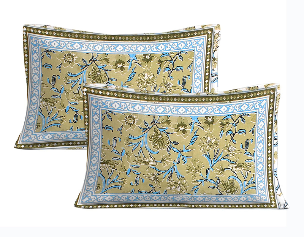 Rudra Bazaar Green 210 TC Cotton Double King Bedsheet With 2 Pillow Covers