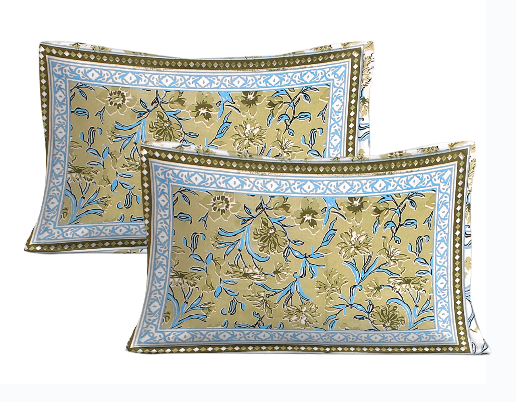 Rudra Bazaar Green 210 TC Cotton Double King Bedsheet With 2 Pillow Covers