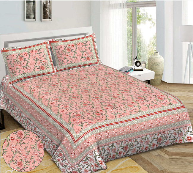 Rudra Bazaar Pink 210 TC Cotton Double King Bedsheet With 2 Pillow Covers Main Image