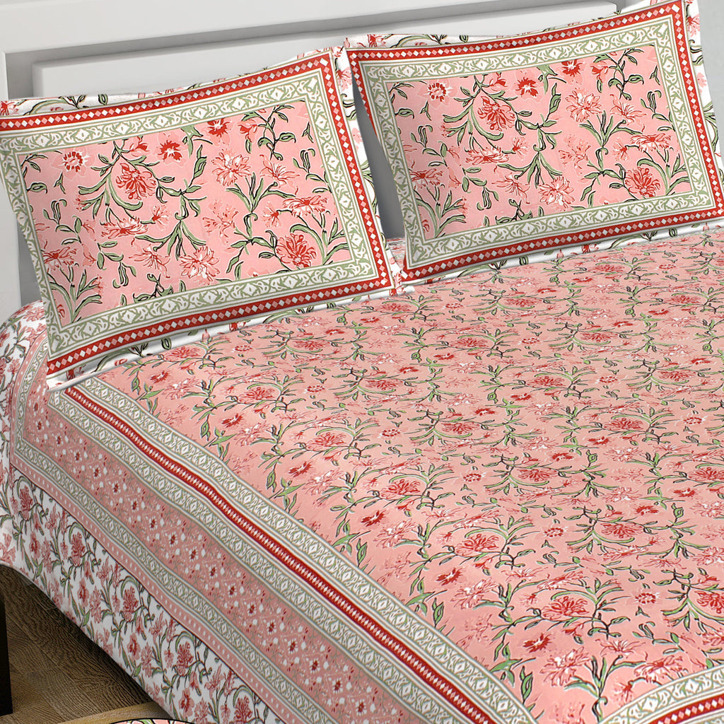 Rudra Bazaar Pink 210 TC Cotton Double King Bedsheet With 2 Pillow Covers