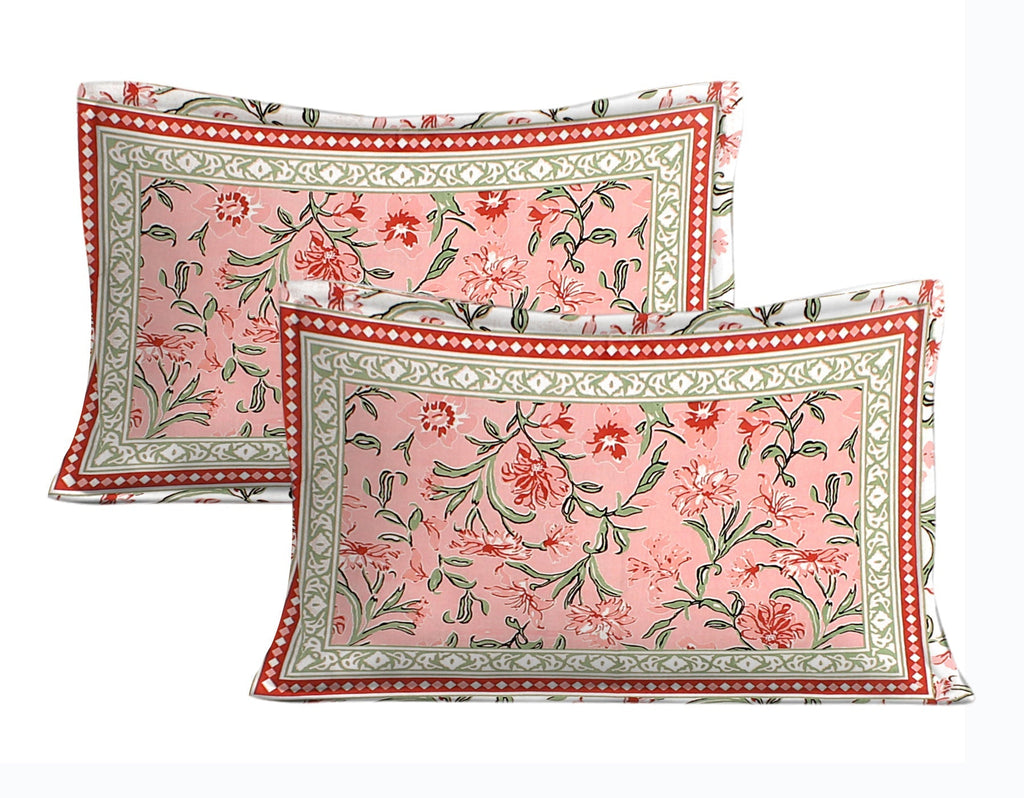 Rudra Bazaar Pink 210 TC Cotton Double King Bedsheet With 2 Pillow Covers