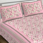 Rudra Bazaar Pink 210 TC Cotton Double King Bedsheet With 2 Pillow Covers