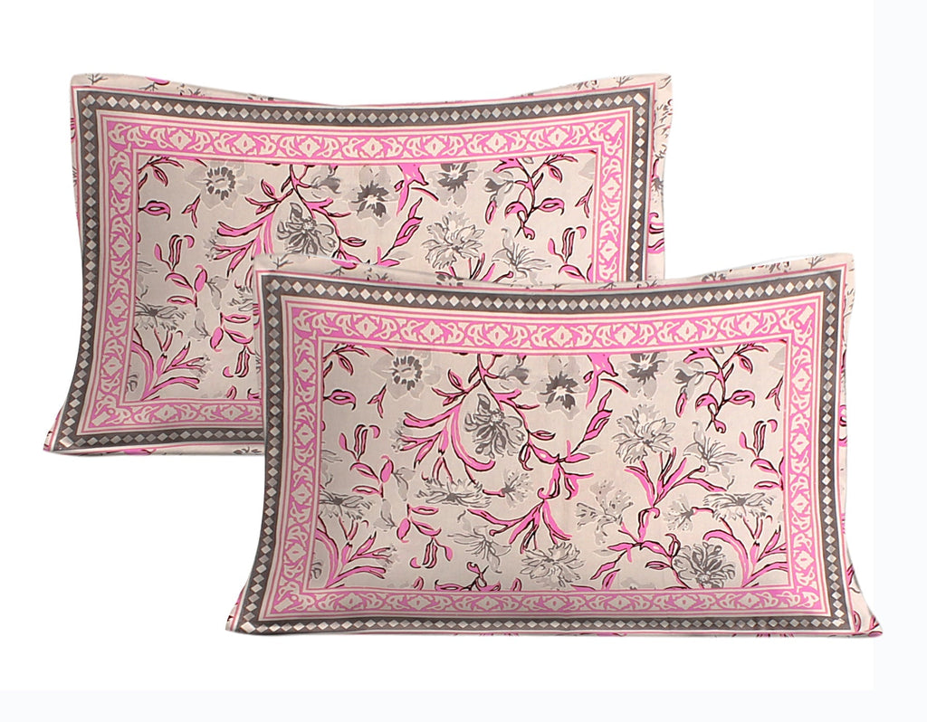 Rudra Bazaar Pink 210 TC Cotton Double King Bedsheet With 2 Pillow Covers