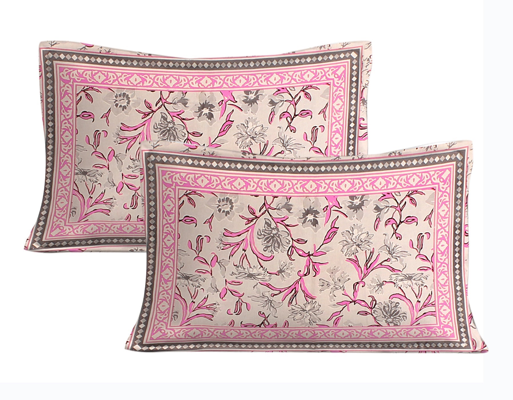 Rudra Bazaar Pink 210 TC Cotton Double King Bedsheet With 2 Pillow Covers