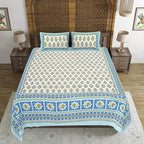 Rudra Bazaar Blue 210 TC Cotton Double King Bedsheet With 2 Pillow Covers