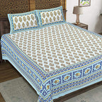Rudra Bazaar Blue 210 TC Cotton Double King Bedsheet With 2 Pillow Covers