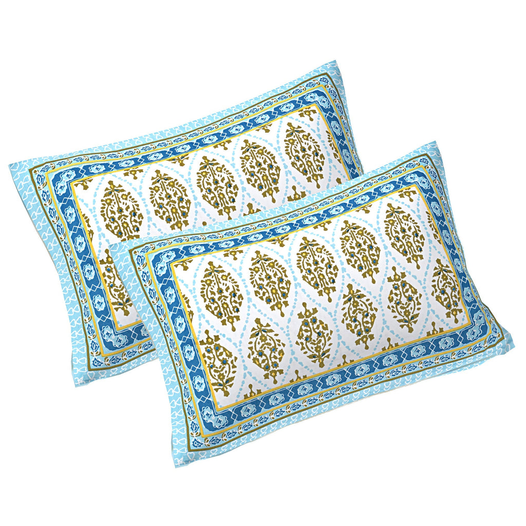 Rudra Bazaar Blue 210 TC Cotton Double King Bedsheet With 2 Pillow Covers