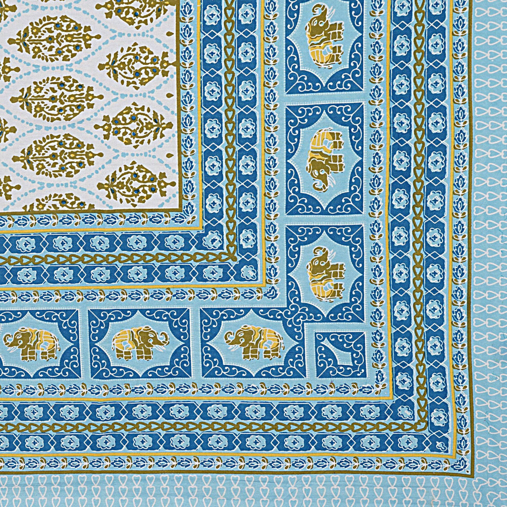 Rudra Bazaar Blue 210 TC Cotton Double King Bedsheet With 2 Pillow Covers