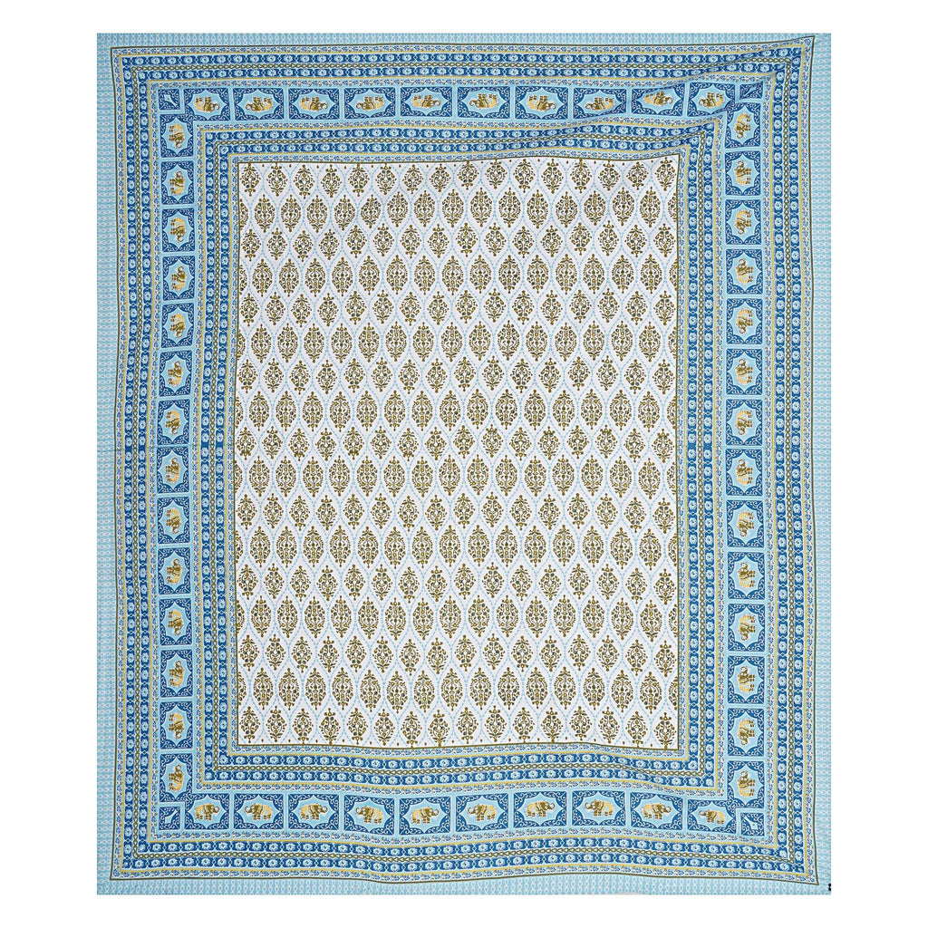 Rudra Bazaar Blue 210 TC Cotton Double King Bedsheet With 2 Pillow Covers