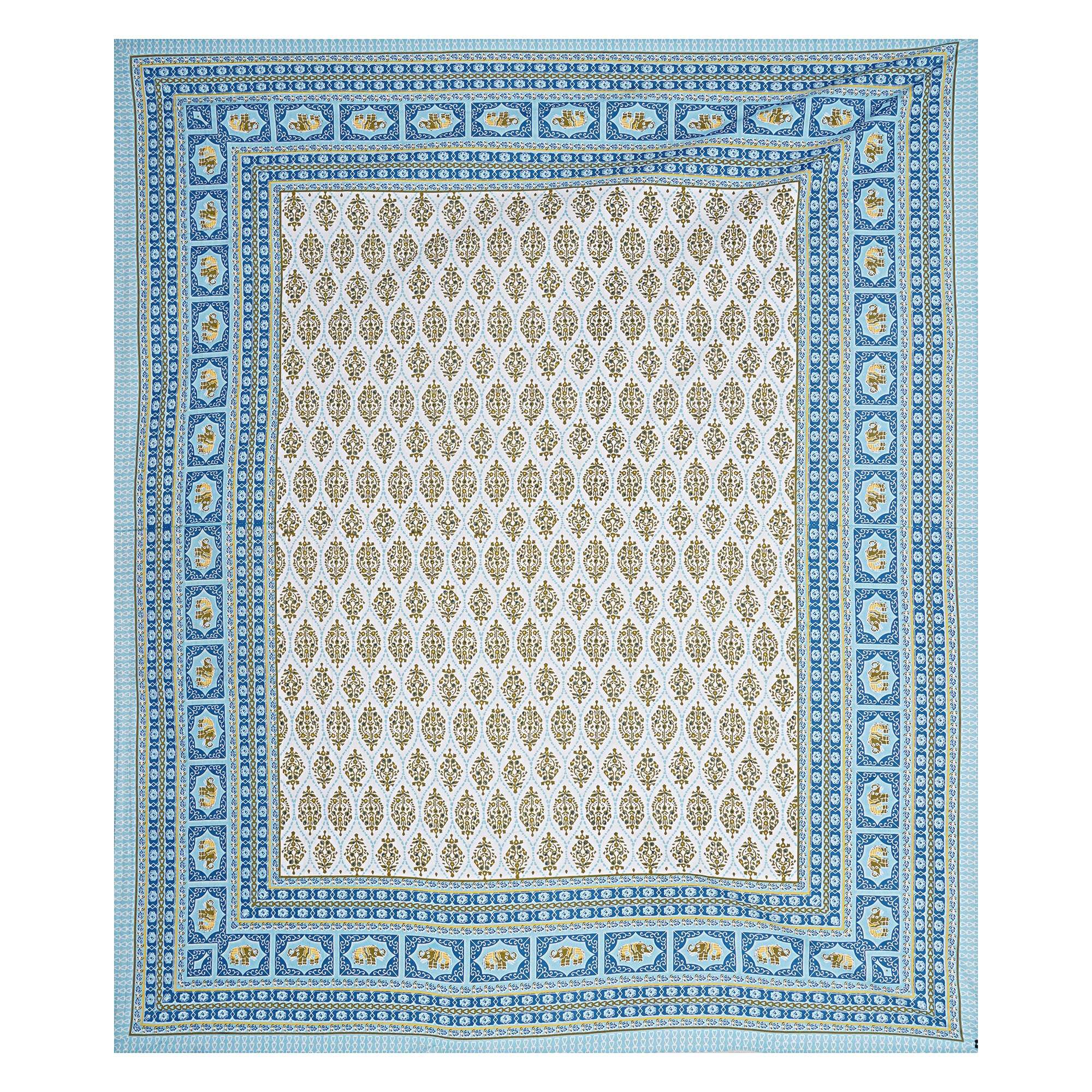 Rudra Bazaar Blue 210 TC Cotton Double King Bedsheet With 2 Pillow Covers