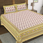 Rudra Bazaar Gold 210 TC Cotton Double King Bedsheet With 2 Pillow Covers