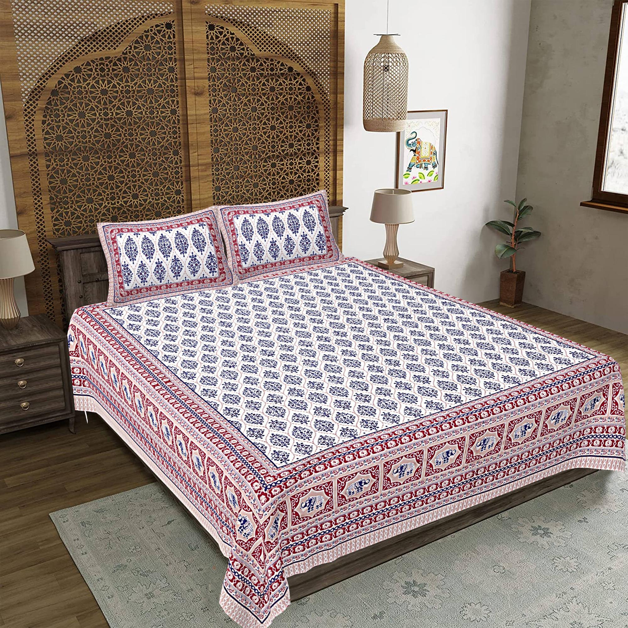 Rudra Bazaar Maroon 210 TC Cotton Double King Bedsheet With 2 Pillow Covers