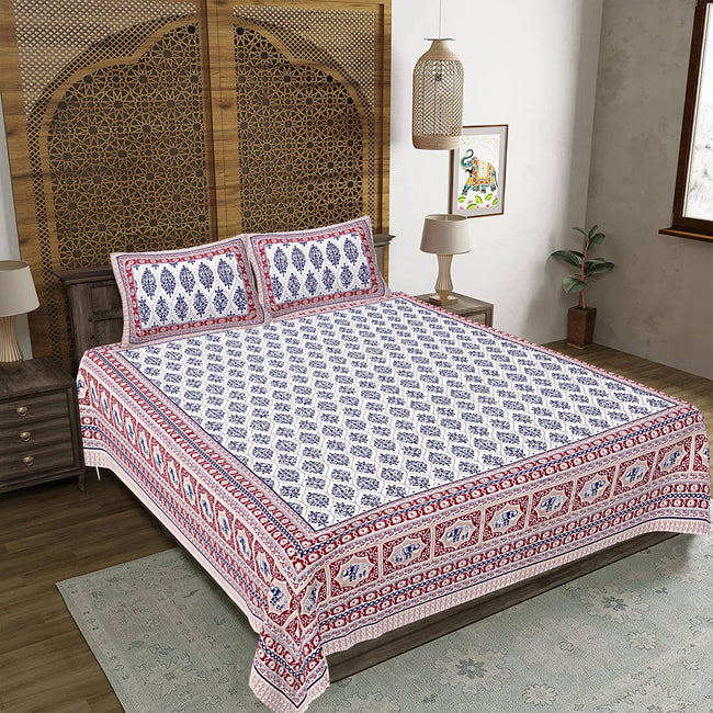 Rudra Bazaar Maroon 210 TC Cotton Double King Bedsheet With 2 Pillow Covers Hover Image