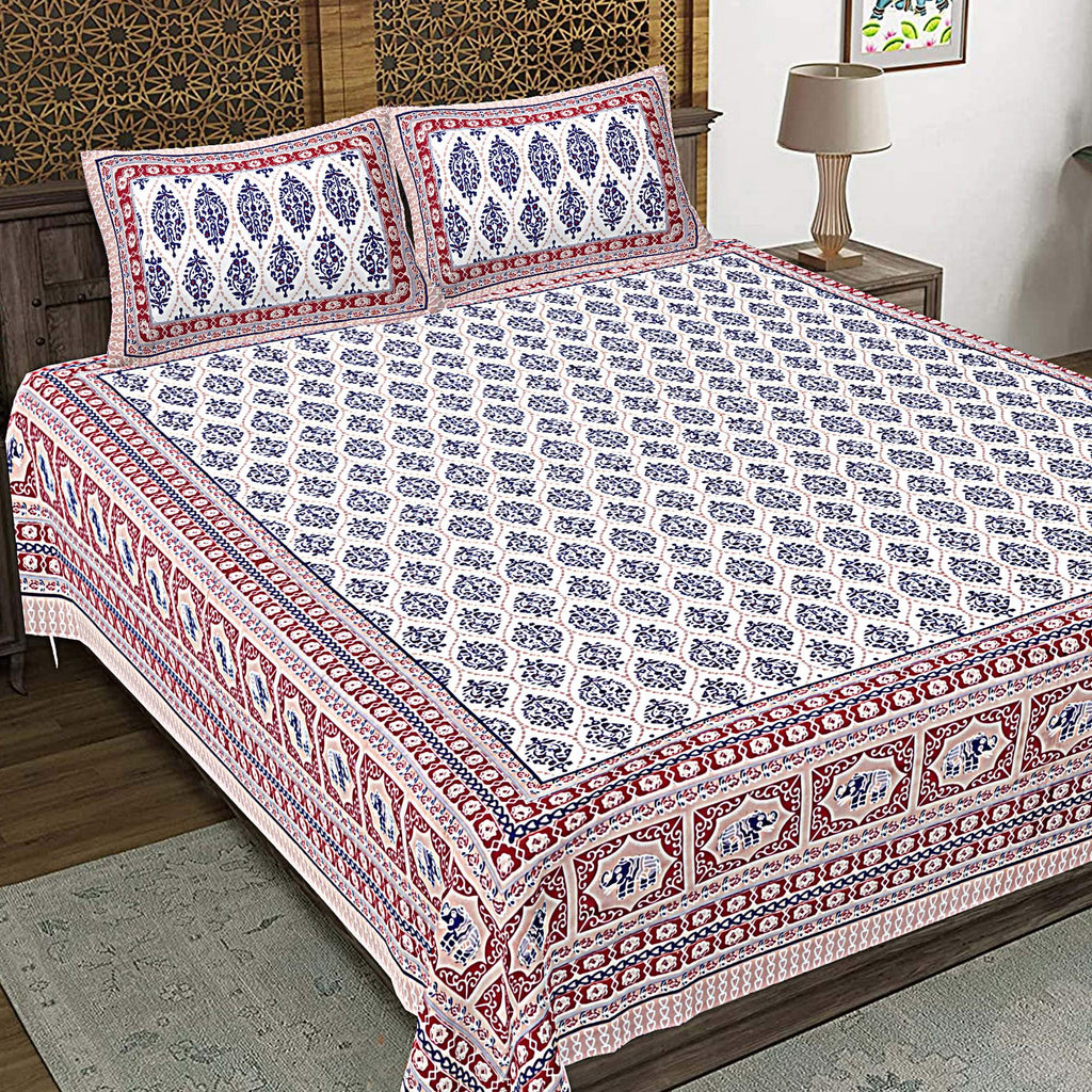 Rudra Bazaar Maroon 210 TC Cotton Double King Bedsheet With 2 Pillow Covers