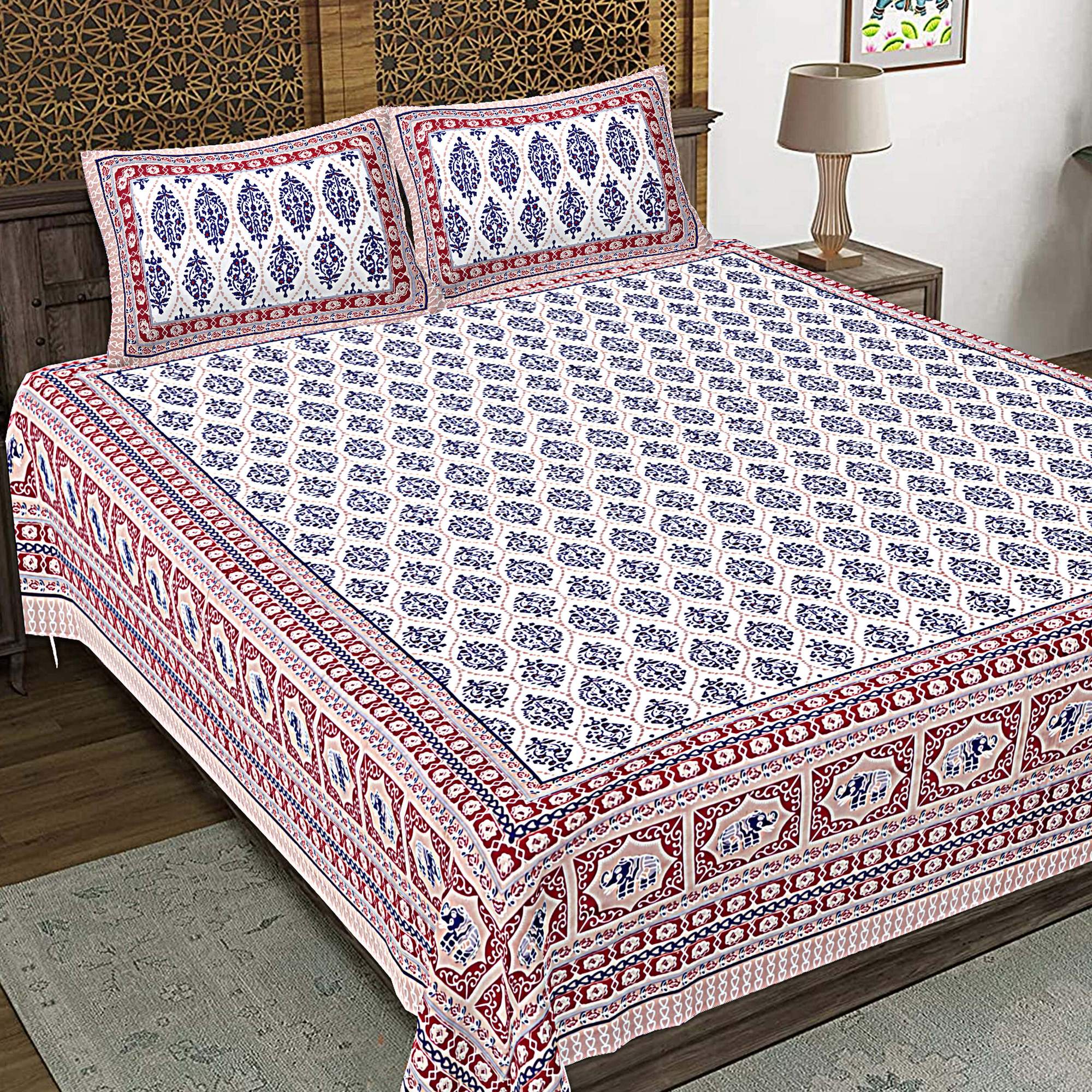 Rudra Bazaar Maroon 210 TC Cotton Double King Bedsheet With 2 Pillow Covers