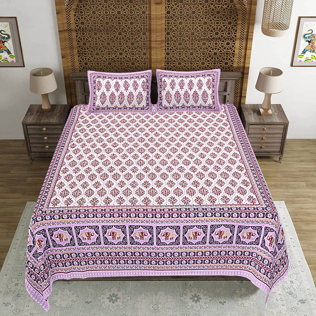 Rudra Bazaar Purple 210 TC Cotton Double King Bedsheet With 2 Pillow Covers Main Image