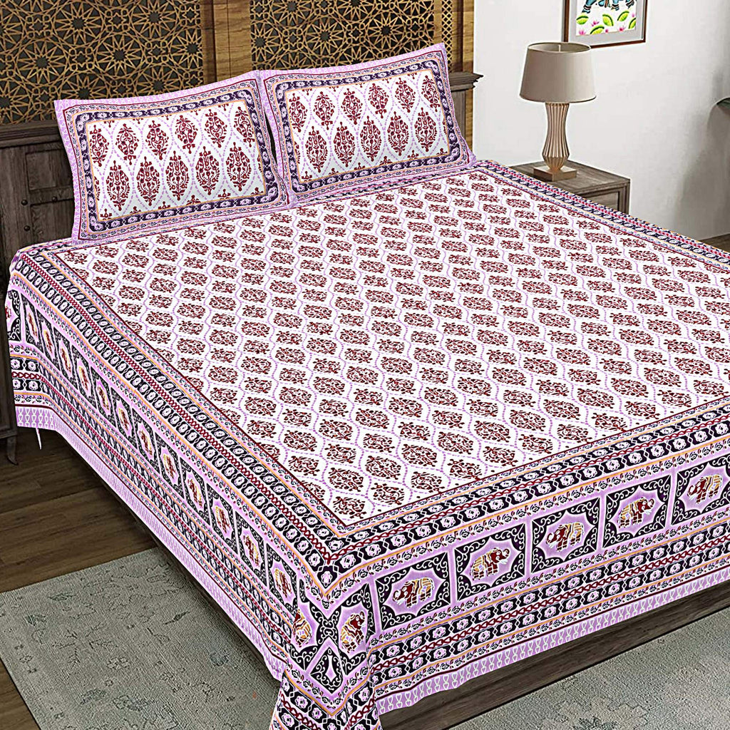 Rudra Bazaar Purple 210 TC Cotton Double King Bedsheet With 2 Pillow Covers