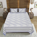 Rudra Bazaar Blue 210 TC Cotton Double King Bedsheet With 2 Pillow Covers