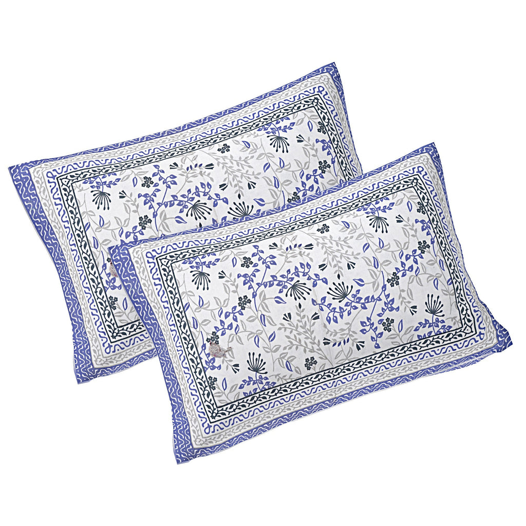 Rudra Bazaar Blue 210 TC Cotton Double King Bedsheet With 2 Pillow Covers