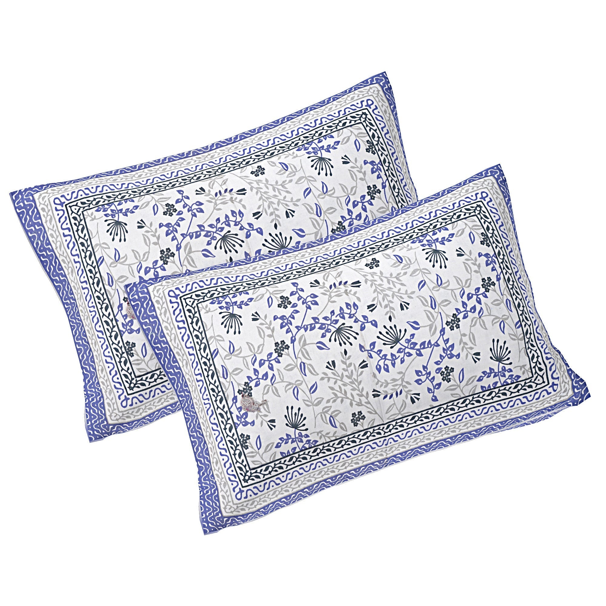 Rudra Bazaar Blue 210 TC Cotton Double King Bedsheet With 2 Pillow Covers