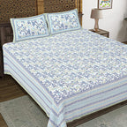 Rudra Bazaar Green 210 TC Cotton Double King Bedsheet With 2 Pillow Covers