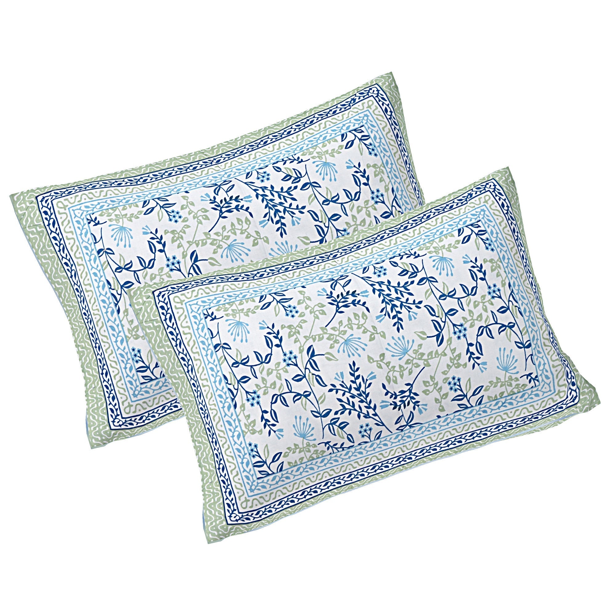 Rudra Bazaar Green 210 TC Cotton Double King Bedsheet With 2 Pillow Covers