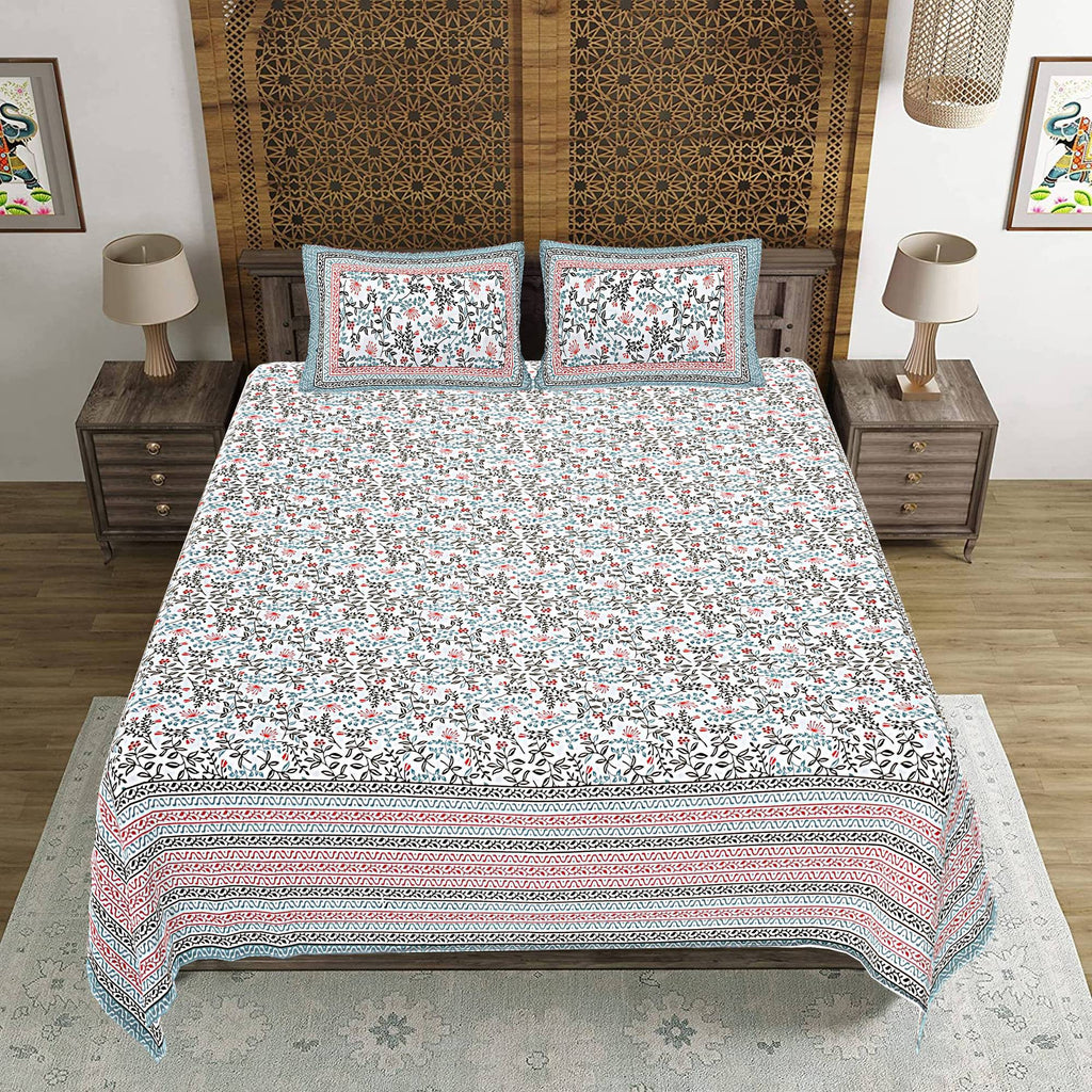 Rudra Bazaar Grey 210 TC Cotton Double King Bedsheet With 2 Pillow Covers