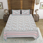 Rudra Bazaar Grey 210 TC Cotton Double King Bedsheet With 2 Pillow Covers