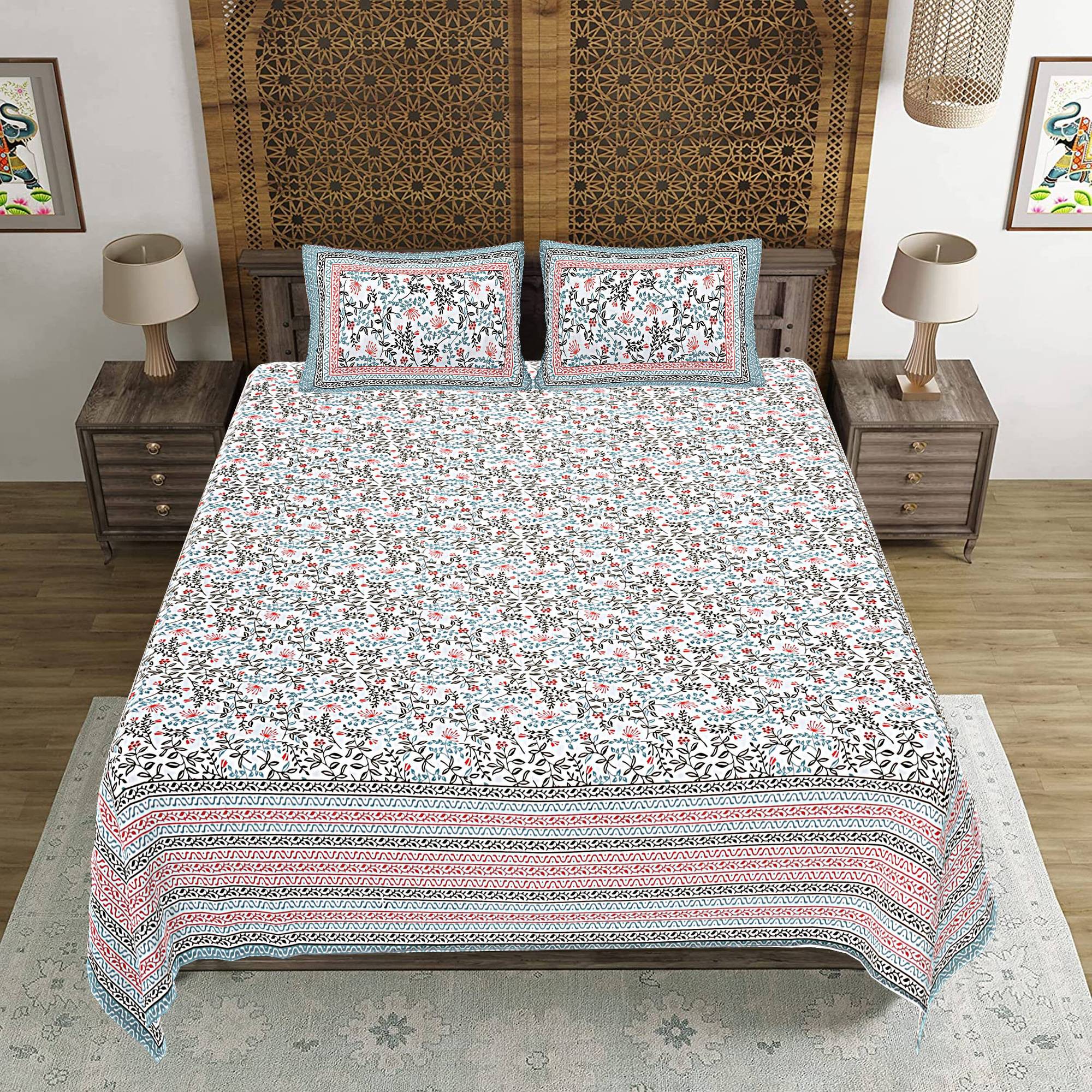 Rudra Bazaar Grey 210 TC Cotton Double King Bedsheet With 2 Pillow Covers