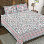 Rudra Bazaar Grey 210 TC Cotton Double King Bedsheet With 2 Pillow Covers