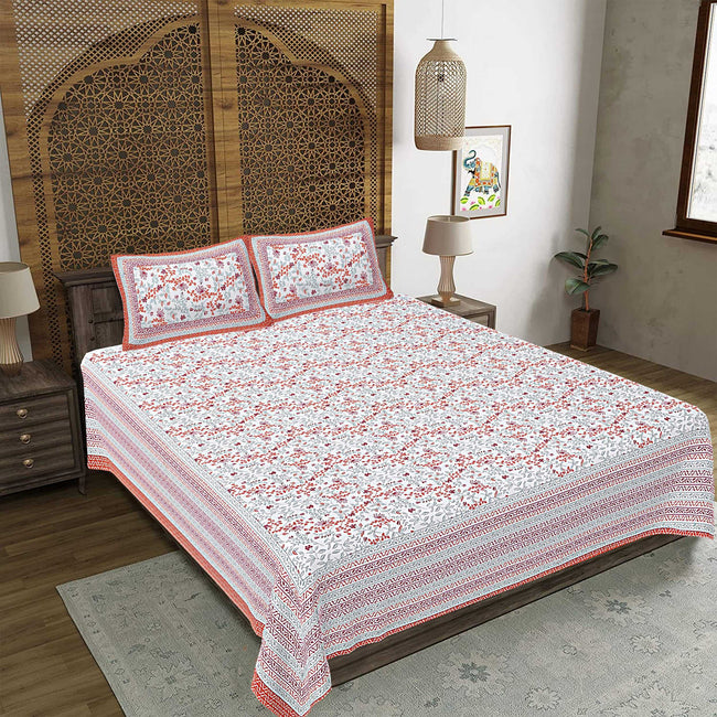 Rudra Bazaar Orange 210 TC Cotton Double King Bedsheet With 2 Pillow Covers Hover Image