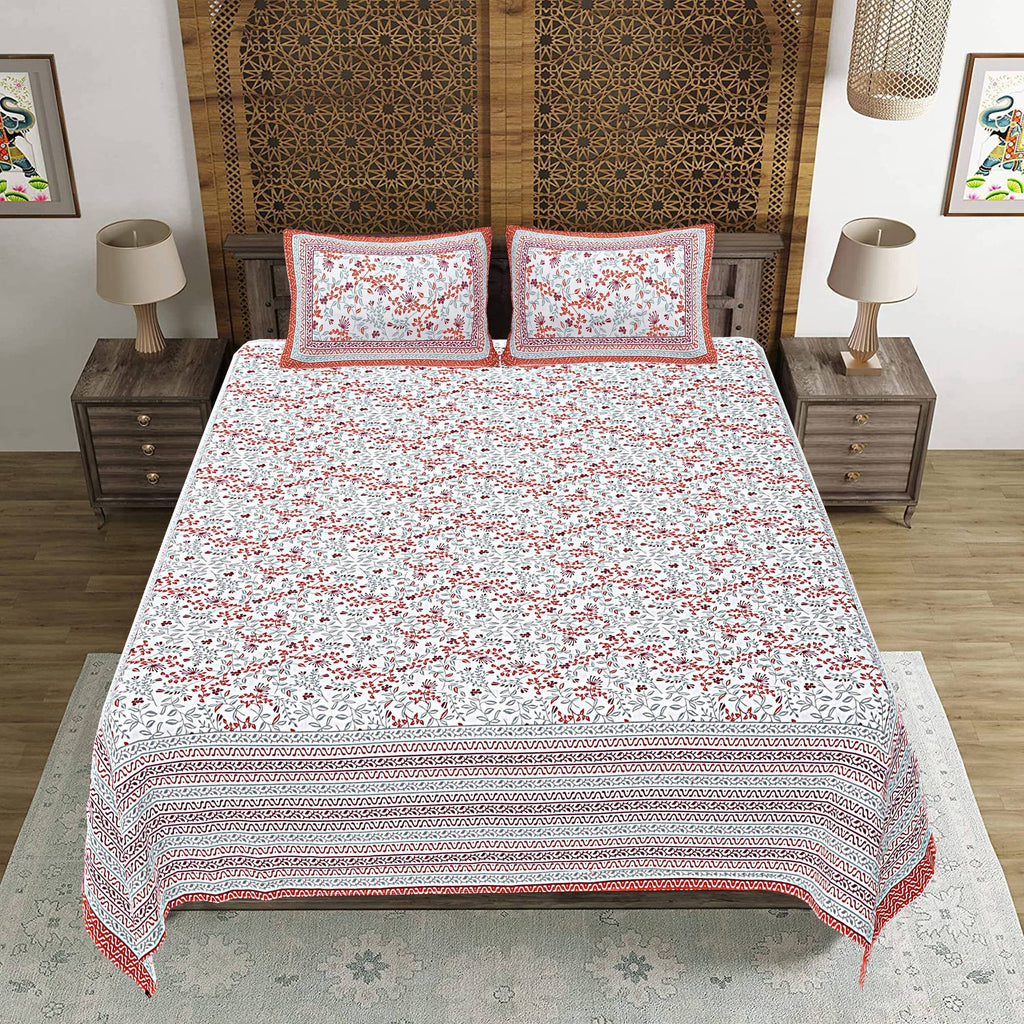 Rudra Bazaar Orange 210 TC Cotton Double King Bedsheet With 2 Pillow Covers