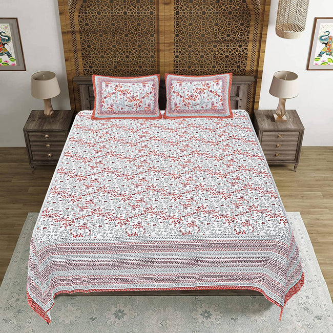 Rudra Bazaar Orange 210 TC Cotton Double King Bedsheet With 2 Pillow Covers Main Image