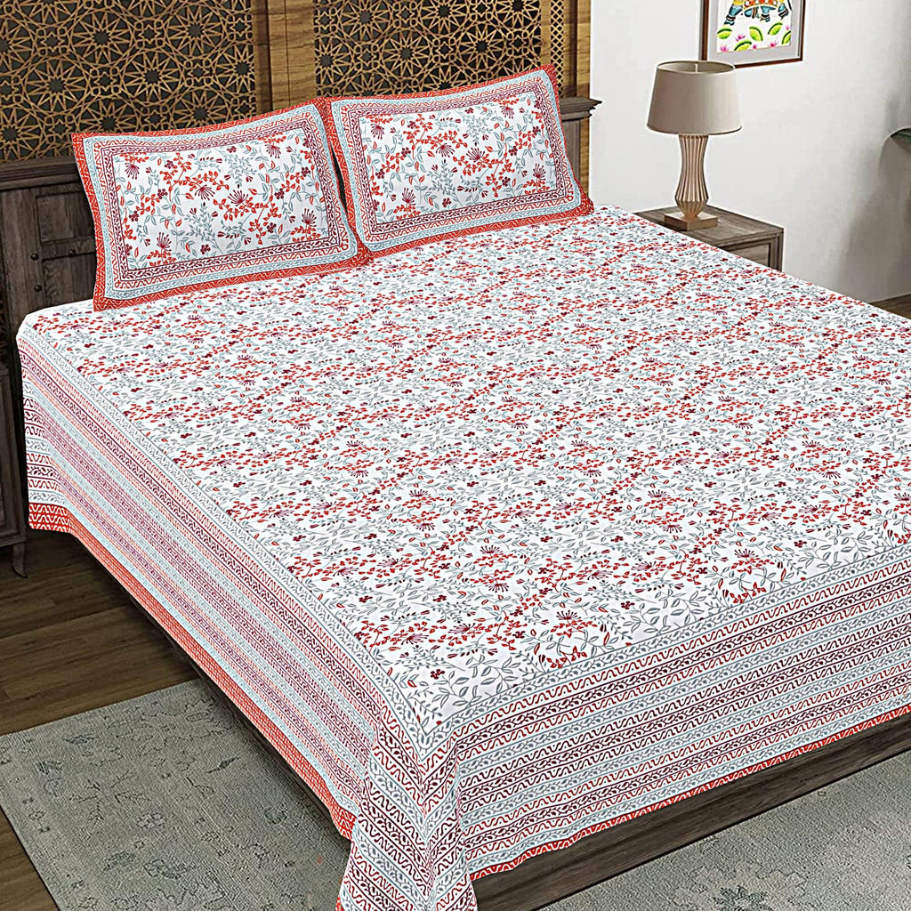Rudra Bazaar Orange 210 TC Cotton Double King Bedsheet With 2 Pillow Covers