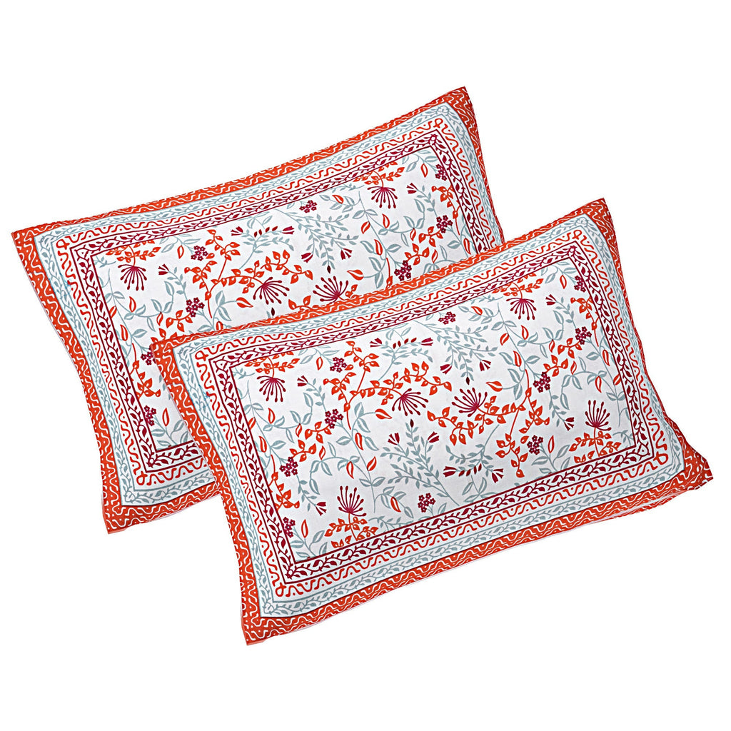 Rudra Bazaar Orange 210 TC Cotton Double King Bedsheet With 2 Pillow Covers