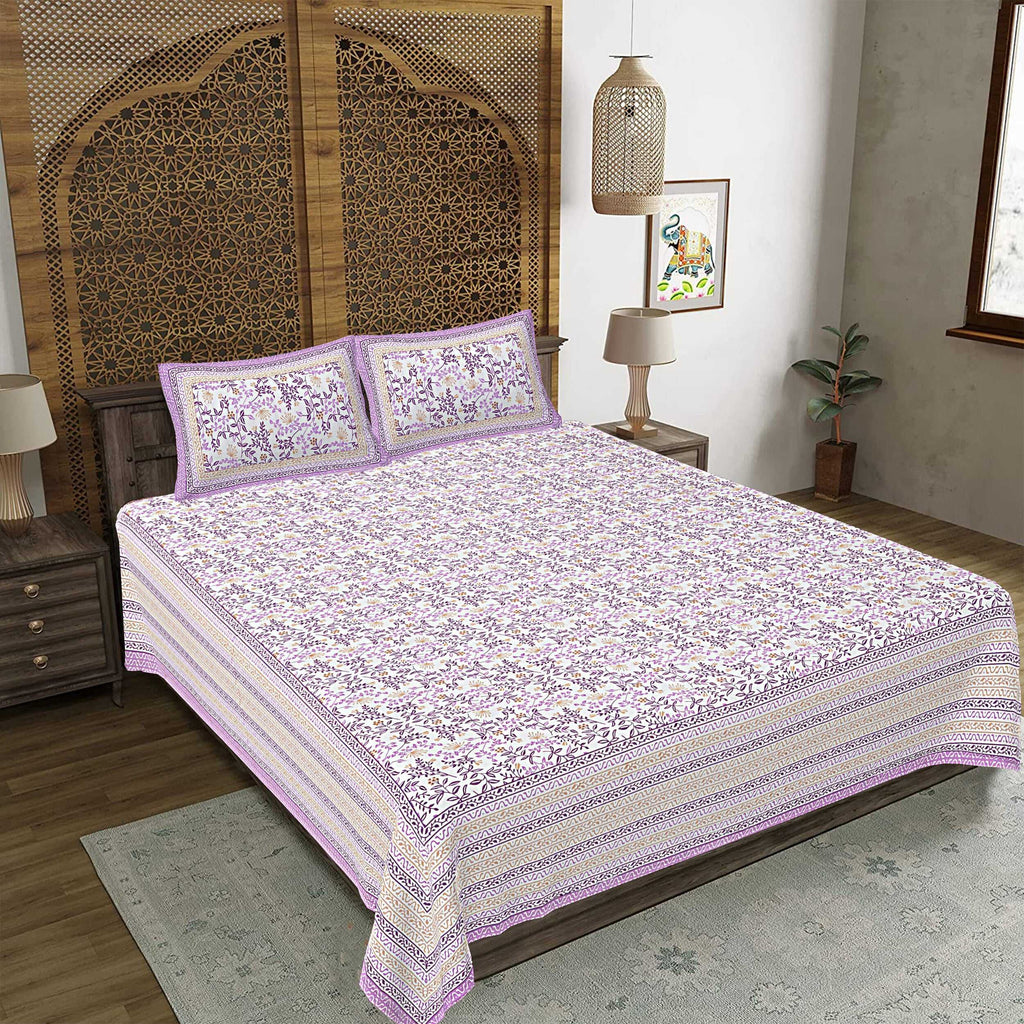 Rudra Bazaar Purple 210 TC Cotton Double King Bedsheet With 2 Pillow Covers