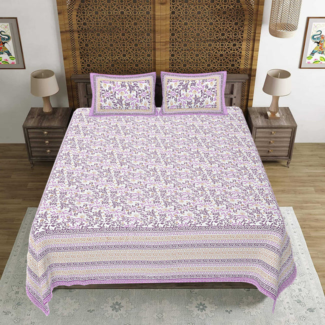 Rudra Bazaar Purple 210 TC Cotton Double King Bedsheet With 2 Pillow Covers Main Image