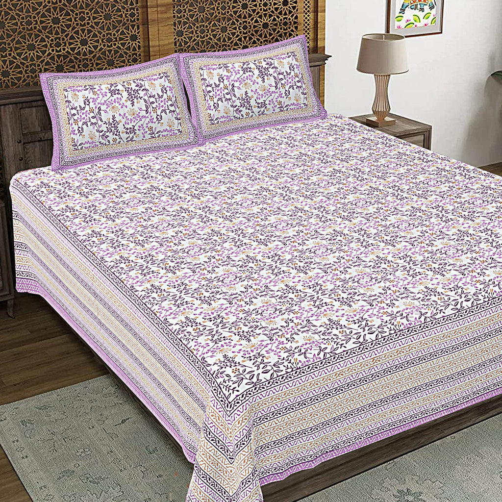 Rudra Bazaar Purple 210 TC Cotton Double King Bedsheet With 2 Pillow Covers