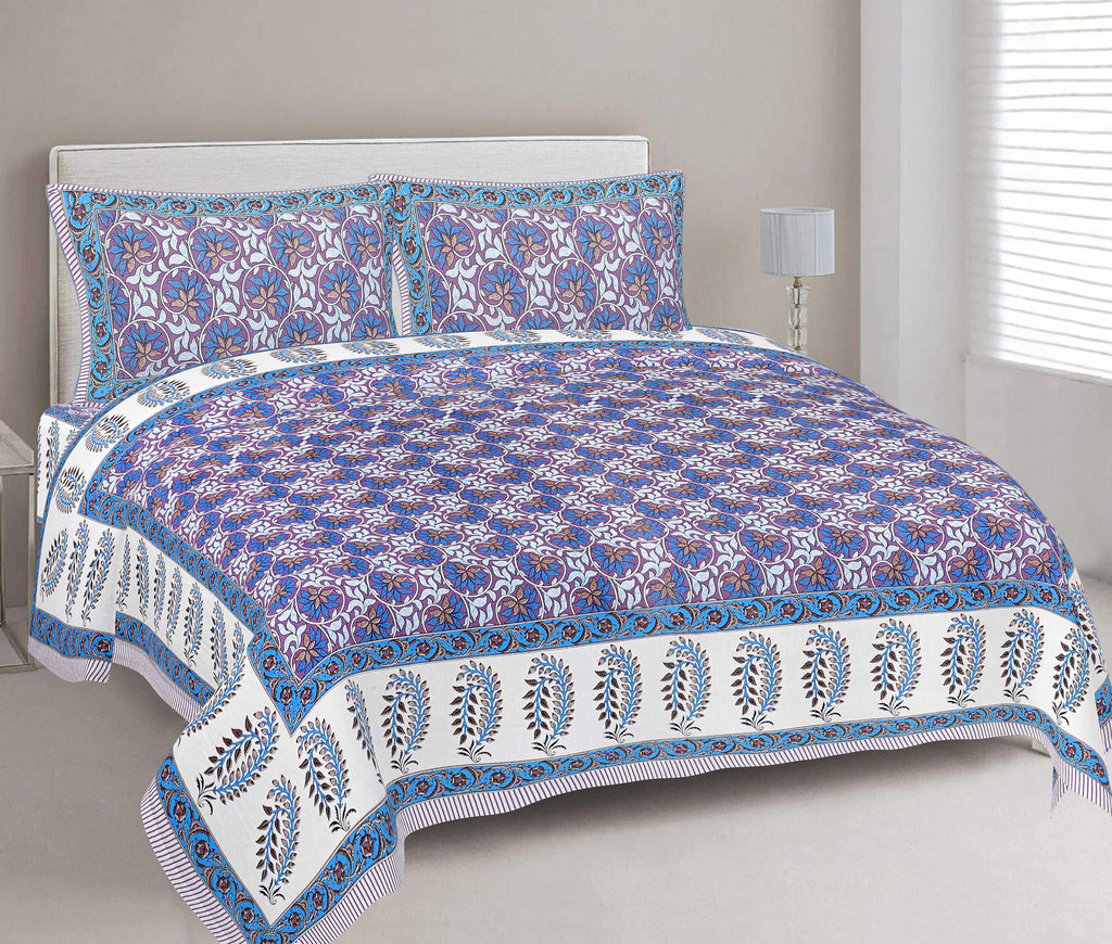 Rudra Bazaar Multi 210 TC Cotton Double King Bedsheet With 2 Pillow Covers