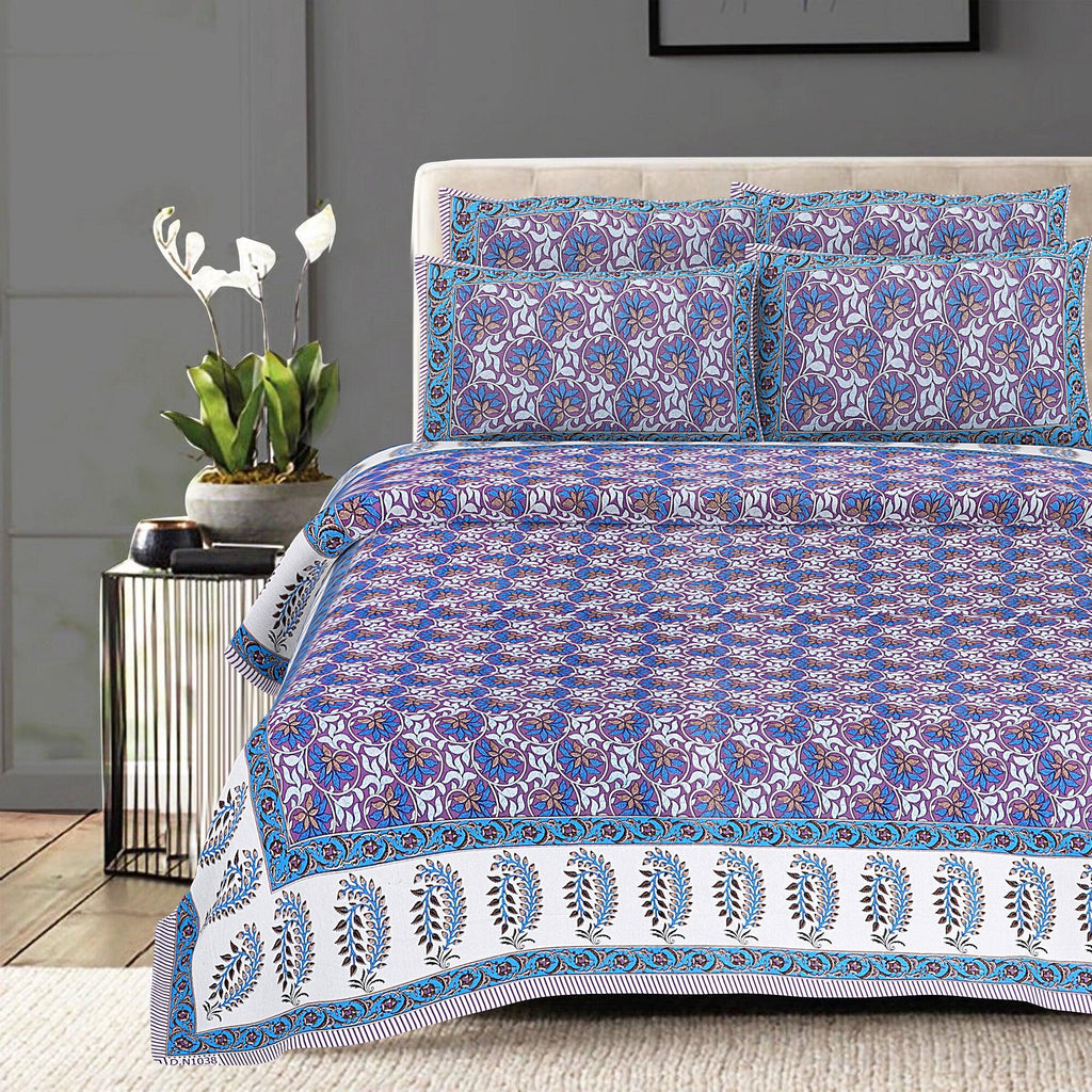 Rudra Bazaar Multi 210 TC Cotton Double King Bedsheet With 2 Pillow Covers