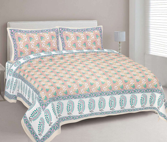 Rudra Bazaar Multi 210 TC Cotton Double King Bedsheet With 2 Pillow Covers Hover Image