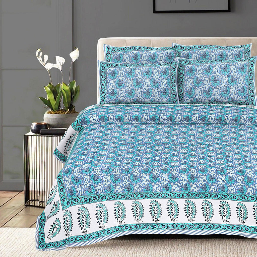 Rudra Bazaar Multi 210 TC Cotton Double King Bedsheet With 2 Pillow Covers