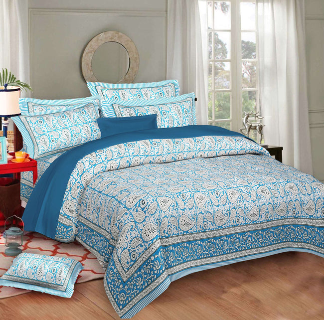 Rudra Bazaar Multi 210 TC Cotton Double King Bedsheet With 2 Pillow Covers Hover Image