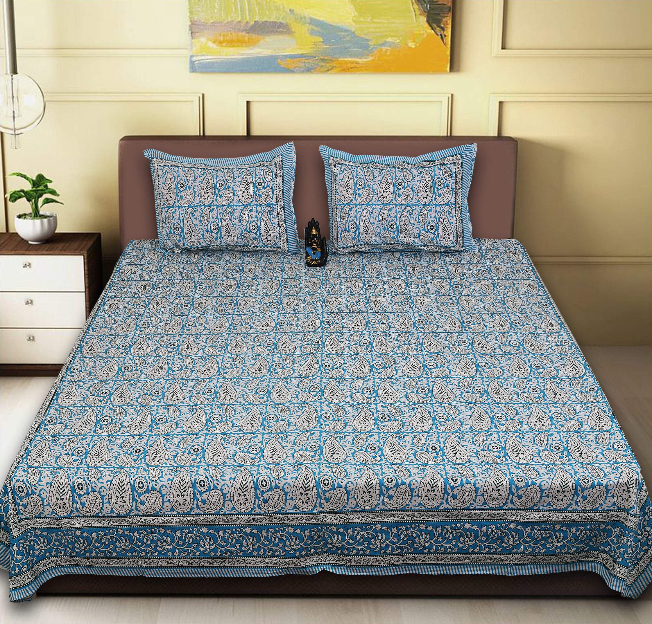 Rudra Bazaar Multi 210 TC Cotton Double King Bedsheet With 2 Pillow Covers