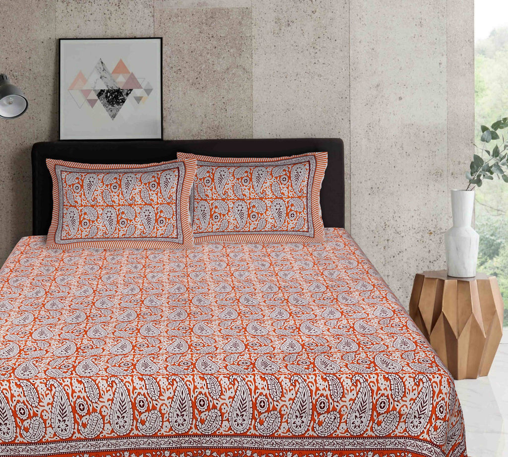 Rudra Bazaar Multi 210 TC Cotton Double King Bedsheet With 2 Pillow Covers