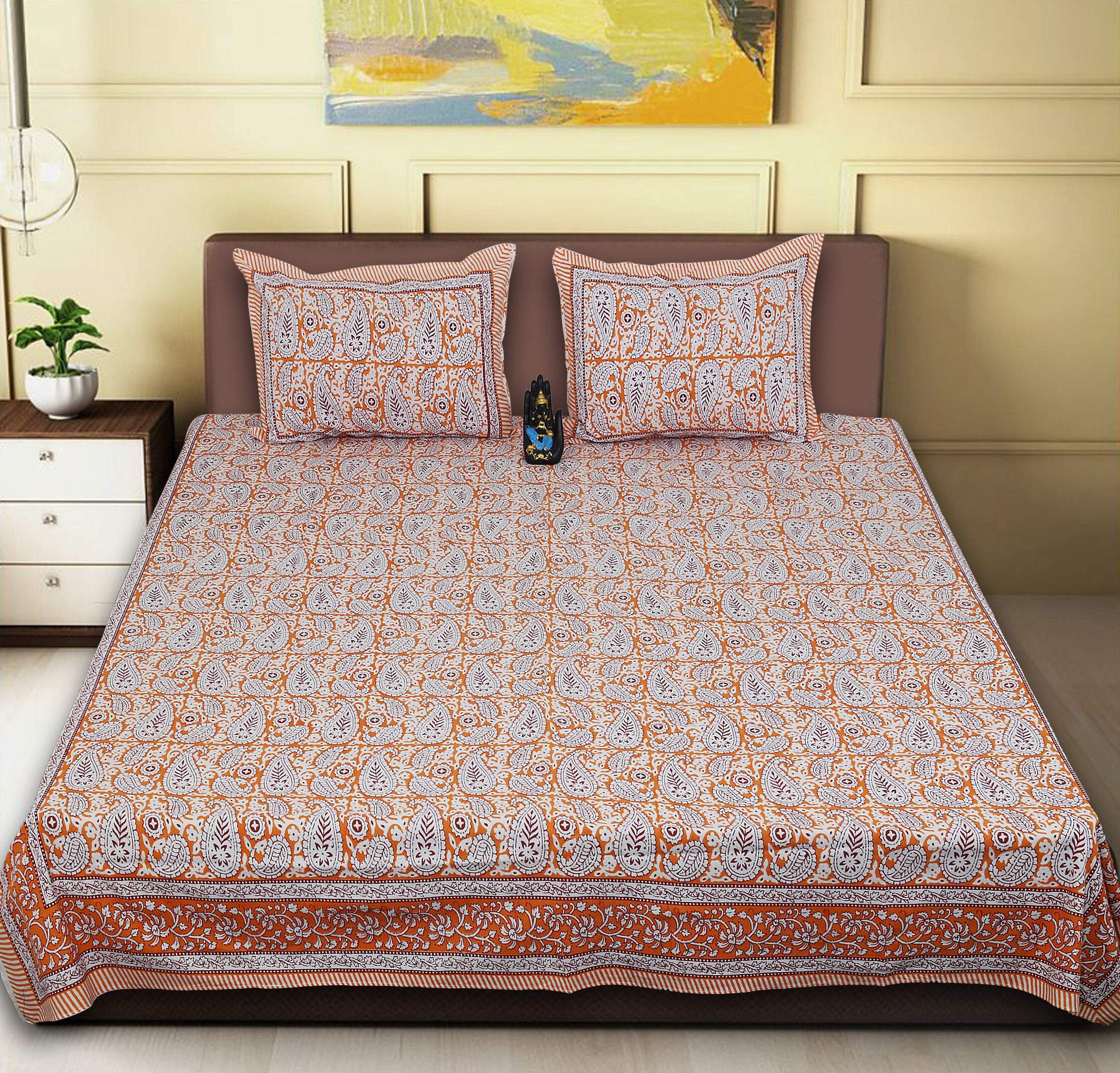 Rudra Bazaar Multi 210 TC Cotton Double King Bedsheet With 2 Pillow Covers