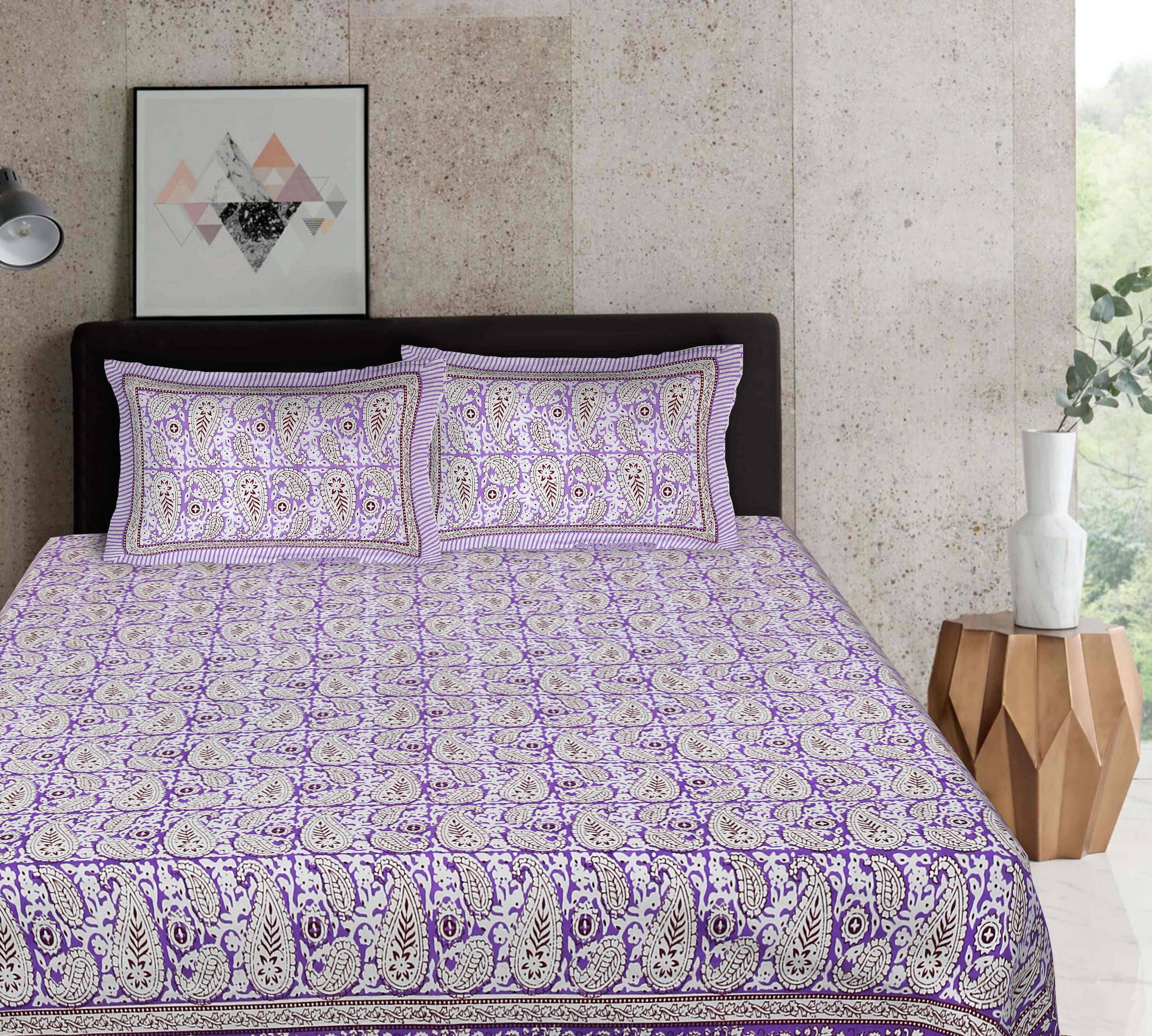 Rudra Bazaar Multi 210 TC Cotton Double King Bedsheet With 2 Pillow Covers