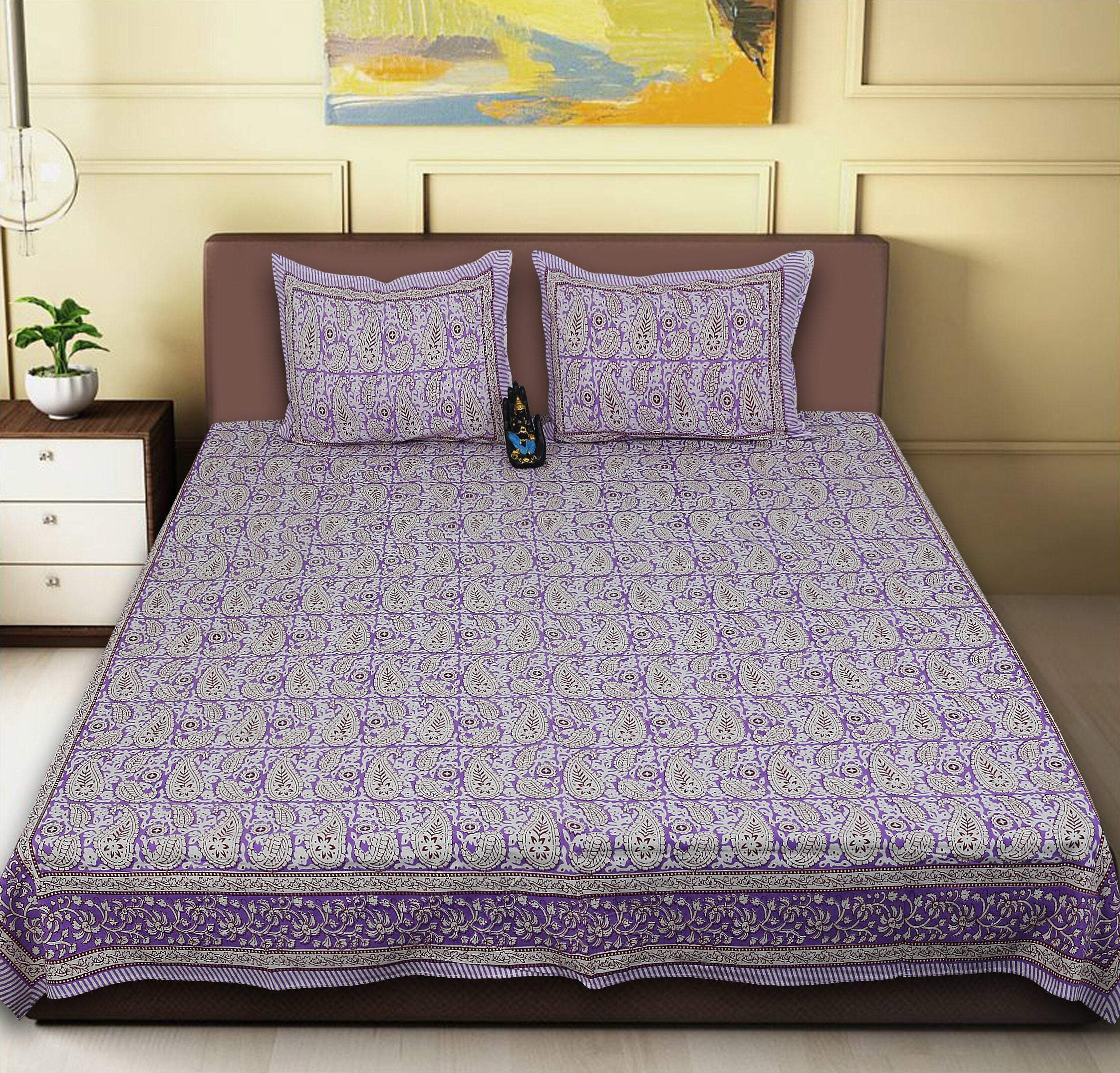 Rudra Bazaar Multi 210 TC Cotton Double King Bedsheet With 2 Pillow Covers