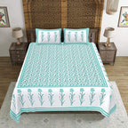 Rudra Bazaar Sea Green 210 TC Cotton Double King Bedsheet With 2 Pillow Covers